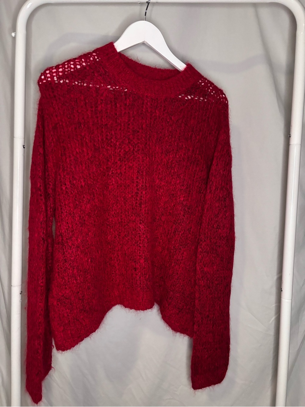 Free People Red Open-Knit Turtleneck Sweater